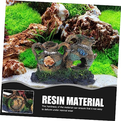 Ipetboom Aqua Hideout Vase Decor Fish Tank Decor Fish Tank Ornaments Safe Aquarium Cave Underwater Resin Barrel Ornament Broken Pot Shaped Shrimp Hideout Binaural Decorate Pet House