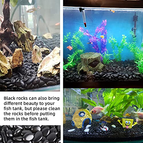 Black Pebbles for Plants 1.8lb Bulk Bag Aquarium Gravel 0.8"- 1.2" Decorative Polished Fish Tank Stone - size: 1.8LB, style: Black