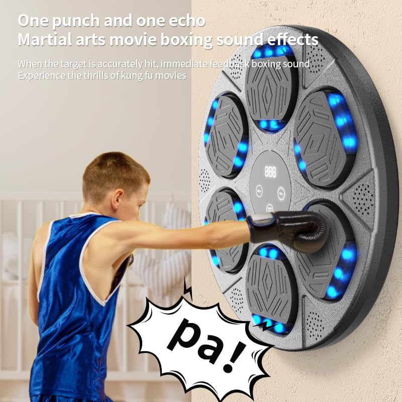 HOTSEVEN 2025 Music Boxing Machine with Boxing Gloves, Smart Bluetooth Boxing Machine with LED Electronic Wall Mounted, Music Boxing Target Workout Punching Equipment for Home(Upgrade) - style: QJB-55(CIRCULAR)