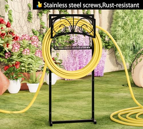 Fire Beauty Garden Hose Holder,Freestanding Water Hose Holder with Storage Basket,In ground Hose Rack Organizer for Outdoor,Detachable Hose Holder Stake,Hose Reel Stand for Outside Lawn Yard - style: Scroll Design