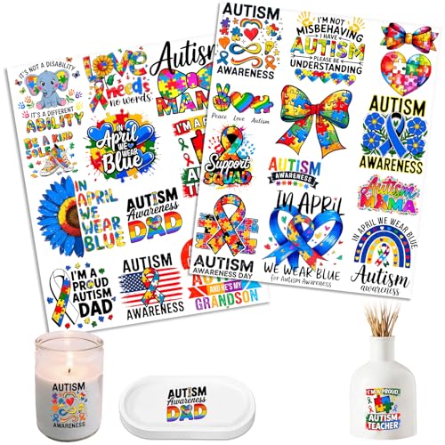 UV DTF Cup Wrap Transfer Stickers, 2 Sheets Autism Quotes Rub On Transfers for Tumblers Glass Cups Mugs Water Bottles - style: Autism Quotes