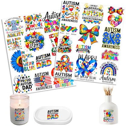 UV DTF Cup Wrap Transfer Stickers, 2 Sheets Autism Quotes Rub On Transfers for Tumblers Glass Cups Mugs Water Bottles - style: Autism Quotes