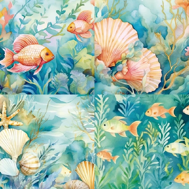 24 Sheets 6" x 6" Aquarium Scrapbook Paper Single-Sided Cardstock for Scrapbooking Journal