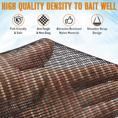 12 Gallon Floating Fish Basket for Live Caught Fish Live Bait Bucket Square Kayak Fishing Net for Fishing Live Well High-Floating for Baitfish Storage Cage Minnow Bucket Orange Green