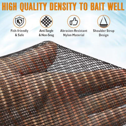 12 Gallon Floating Fish Basket for Live Caught Fish Live Bait Bucket Square Kayak Fishing Net for Fishing Live Well High-Floating for Baitfish Storage Cage Minnow Bucket Orange Green