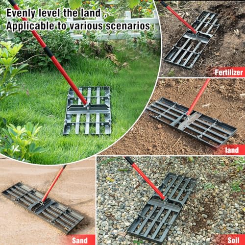 Lawn Leveling Rake - Lawn Leveler with 78" Adjustable Steel Handle, 30"x10" Ground Plate for Yard, Grass, Level Soil, Dirt Ground or Golf Field
