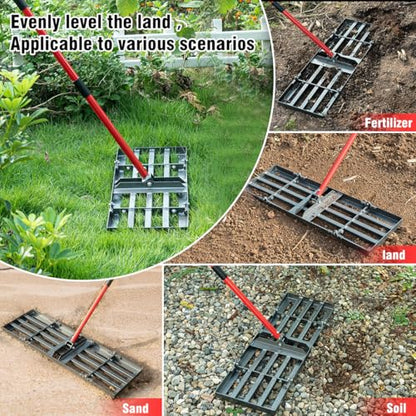 Lawn Leveling Rake - Lawn Leveler with 78" Adjustable Steel Handle, 30"x10" Ground Plate for Yard, Grass, Level Soil, Dirt Ground or Golf Field