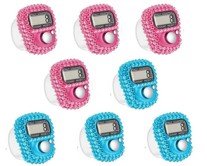 8PCS Electronic Finger Counter, Electronic Handheld Tally Counter, Digital Electronic Tasbeeh Counters, Manual Digital Clicker, for Row People, Score, Inventory, Store (Pink, Blue)
