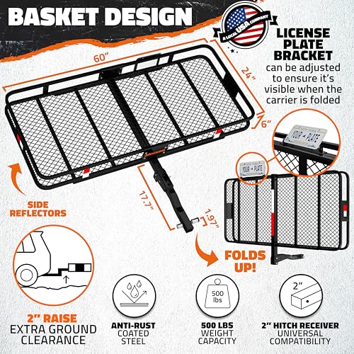 Mockins 60"x24"x6" Heavy Duty Trailer Hitch Cargo Carrier w/ 500 Lbs. Cap - size: Large: 60"x24"x6" (With Bag)