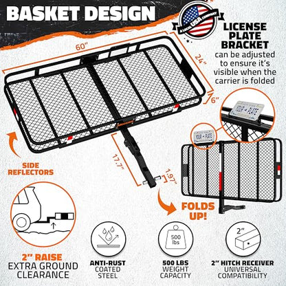 Mockins 60"x24"x6" Heavy Duty Trailer Hitch Cargo Carrier w/ 500 Lbs. Cap - size: Large: 60"x24"x6" (With Bag)