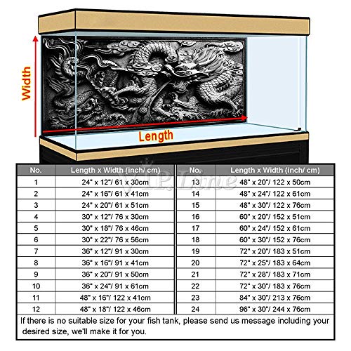 Dragon Relief Aquarium Background Poster PVC Fish Tank Decorations Landscape (48" x 24"/ 122 x 61cm) - size: 48" x 24"/ 122 x 61cm
