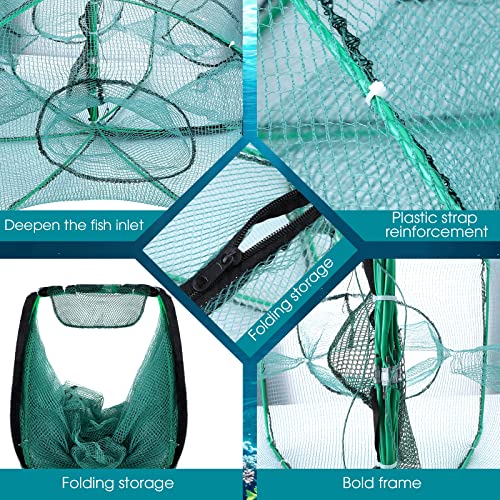 2 Pcs Foldable Fishing Trap Collapsible Hexagon 6 Hole Fishing Bait Trap Portable Minnow Crayfish Crab Crawdad Shrimp Net Cage Accessories(Green)