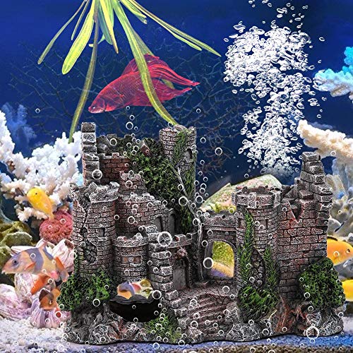 Aquarium Castle Decoration,Betta House Hide Castle,Simulation Resin Hide House Fish Tank Aquarium Ornaments Decor