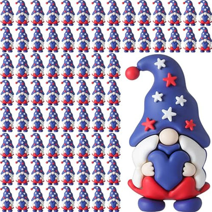 DoubleFill 100 Pcs 4th of July Mini Gnome Figurine Patriotic Gnomes Decoration Memorial Day Table Centerpieces Miniature Independence Day Red White Blue Star Ornament for Party Gifts Home Table Decor