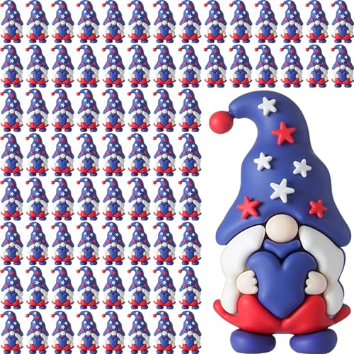 DoubleFill 100 Pcs 4th of July Mini Gnome Figurine Patriotic Gnomes Decoration Memorial Day Table Centerpieces Miniature Independence Day Red White Blue Star Ornament for Party Gifts Home Table Decor