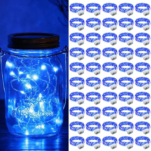 ZGWJ 50 Pack Fairy Lights Battery Operated, 7ft 20 Mini LED Fairy String Lights Silver Wire 3 Modes for DIY, Parties, Wedding, Bedroom, Halloween Christmas Decoration Blue - color: Blue, size: 50