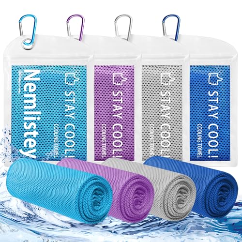 4 Pack Cooling Towels, Soft Breathable Cooling Towels for Neck and Face - color: Light Blue/Royal Blue/Purple/Grey