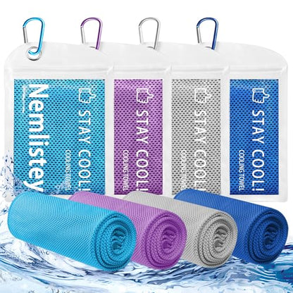 4 Pack Cooling Towels, Soft Breathable Cooling Towels for Neck and Face - color: Light Blue/Royal Blue/Purple/Grey
