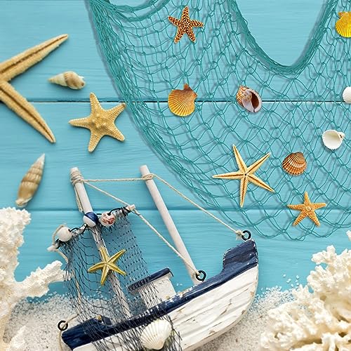 Decorative Fishing Net 5x10 ft,YuanDe 2 Pack Large Aqua Picture Fish Net, Wall Photo Hanging Fishnet for Nautical Mermaid Pirate Ocean Themed Hawaii Beach Under The Sea Party Decorations