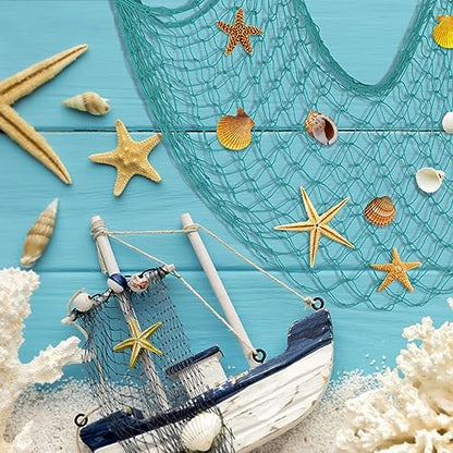 Decorative Fishing Net 5x10 ft,YuanDe 2 Pack Large Aqua Picture Fish Net, Wall Photo Hanging Fishnet for Nautical Mermaid Pirate Ocean Themed Hawaii Beach Under The Sea Party Decorations