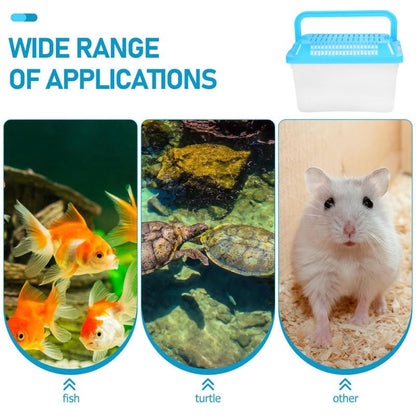 Kisangel Handheld Transparent Pet Storage Box Portable Small Turtle Feeding Aquarium Reptile Travel Carrier for Goldfish Tortoise Hamsters Lightweight Versatile Container for