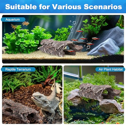 Fish Tank Decorations - Aquarium Cave Decor, Resin Hollow Tree Trunk Reptile Hide & Betta Log Hideout for 20 Gallon Tank, Fish Accessories Shelter Cave
