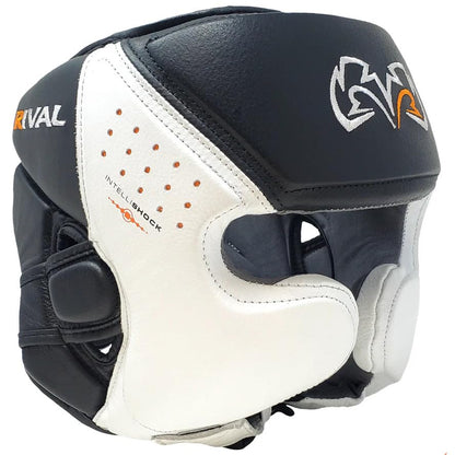 RIVAL Boxing RHG10 Intelli-Shock Headgear, D3O Front and Side Padding, Hook and Loop Back Adjustment with Lace on Top, and Anatomical Rear Head Pad Every Time - color: Black/White, size: X-Large