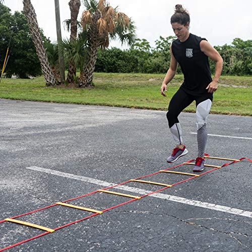 Valor Fitness Agility Training Ladder – 33 Ft with Storage Pegs & Carry Bag, 2 Clipped Sections for Speed, Agility, Footwork & Coordination Training for Adults & Kids