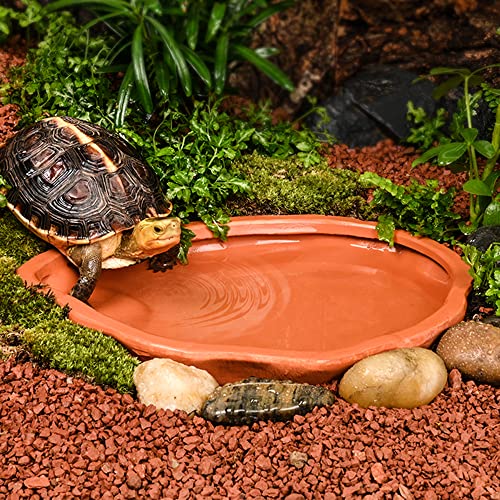 Extra Large Reptile Bathing Pool Tortoise Bathing Pool Reptile Feeding Dish Water Bath Bowl Aquarium Ornament for Gecko, Snake, Turtle, Bearded Dragon, Lizard Bath (Red Pottery)