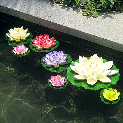 Artificial Floating Foam Lotus Flower Pond Decor Water Lily (6 Colours-2, Small-10cm)
