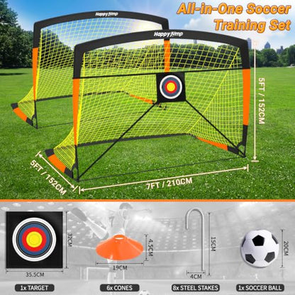 Happy Jump Kids Backyard Soccer Goals 7x5 & 5x3.6 FT, Portable Outdoor Play - size: 7x5 FT