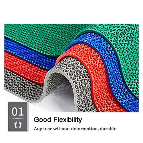 Drainage Non Slip Floor Mats Wet Area Commercial Mesh Rubber Flooring Mat Garage Pools Restaurant Bathroom Patio Outdoor Indoor Drain Splash Rug Mat,Blue,1.2×5M/4×16.4FT