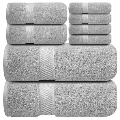 Infinitee Xclusives 100% Cotton Bath Towel Set – 8 Piece Bathroom Towel Set - color: Charming Grey, size: Towel set - 8 Pack