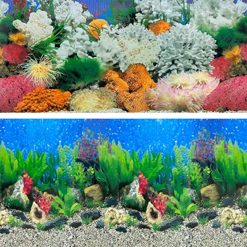Aquatic Plant Aquarium Background Sticker Coral HD Fish Backgrounds for Aquariums Gravel Stone Fish Tank Wallpaper Decorations 2 Sided 16"x 33"