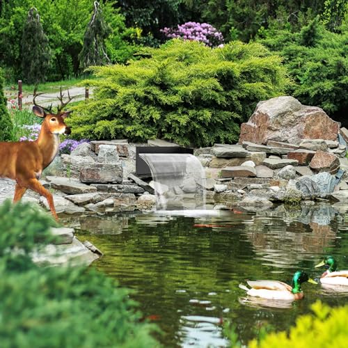 Pond Waterfall Spillway with Pump Kit, 304 Stainless Steel Pond Waterfall, Pond Spillway with 9.8FT Corrugated Tubing for Garden,Water Features (8“)-P42 - size: 8INCH