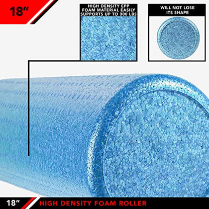 JFIT High Density Foam Roller – EPP Deep Tissue Massage Roller for Muscle Recovery, Myofascial Release & Stretching - color: Solid Blue, size: 18-Inch
