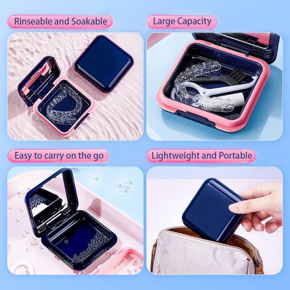 Retainer Case,Cute Mouthguard Case with Mirror,Slim Night Mouth Guard Case with Lid Hinge,Aligner Case,Inner Size 2.56, 2.36, 0.79inch, Blue - color: Blue