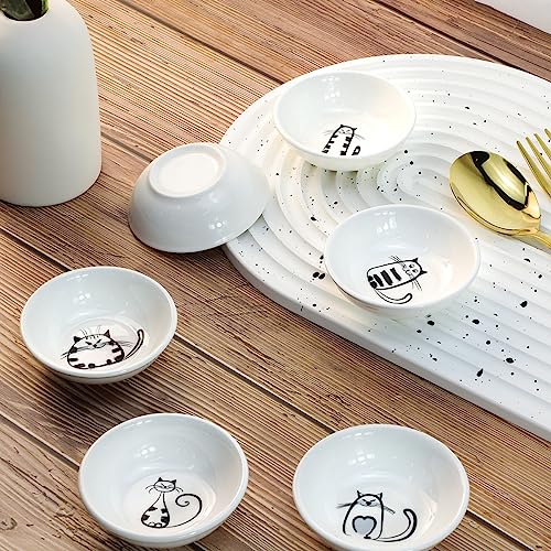 Super Cute Cat Ceramic Sauce Dish/Seasoning Bowl/Sushi Soy Dipping Bowl/Appetizer Plates/Serving Dish for Kitchen Home (Set of 6) - color: Cat-Round