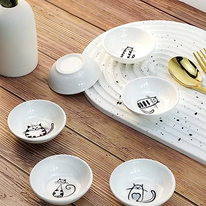 Super Cute Cat Ceramic Sauce Dish/Seasoning Bowl/Sushi Soy Dipping Bowl/Appetizer Plates/Serving Dish for Kitchen Home (Set of 6) - color: Cat-Round