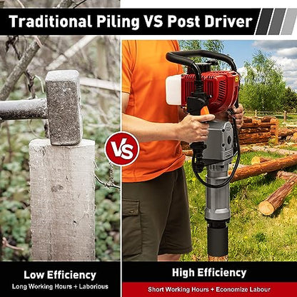 Gas Powered T-Post Driver, 52CC 2-Stroke T Post Pounder Driver Heavy Duty Gasoline,1900W Fence Farm Push Pile Gasoline Engine Kit w/Mixing Oil Bottle for Posts Stakes & Gardening (52CC)