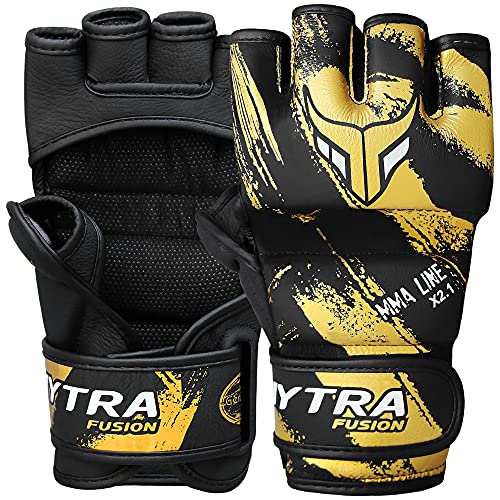 Mytra Fusion MMA Gloves – Grappling Pre-Curved Gloves Real Leather Sparring Gloves for Cage Fighting, Punching, Training, Kickboxing, Muay Thai and Martial Arts - size: X-Small
