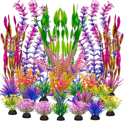 25pcs Fish Tank Artificial Plastic Plants Decorations Large Aquarium Decor Betta Goldfish Tank Accessories Fish Bowl Ornaments (Colorful)