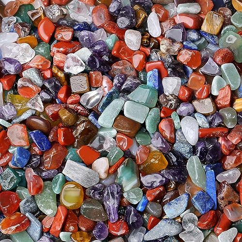 LAIDANLA 7 Chakra Crushed Stone Crystal Chips Bulk Natural Gemstones Healing Reiki Crystals Mini Quartz Vase Filler Aquarium Gravel 0.55lb - color: Chakra, size: 0.55 Pound-（0.28"-0.35"）