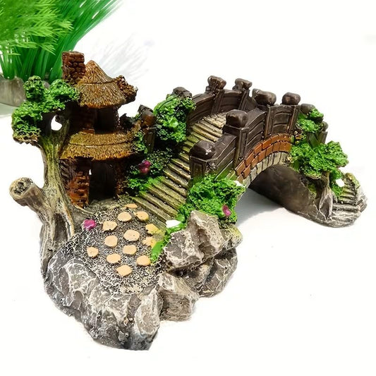 1pc Decorative Bridge for Fish Tanks, Aquarium Additions, Resin Arch-Shaped Bridge - color: Grey Fish Tank Castle Style 2