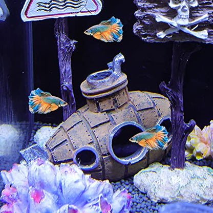 Resin Submarine Aquarium Ornament, Small Fish and Shrimp Hideout Cave Decor for Freshwater or Saltwater Tanks, Brown, Size 5.12 x 2.36 x 3.54 in, 1 Pack