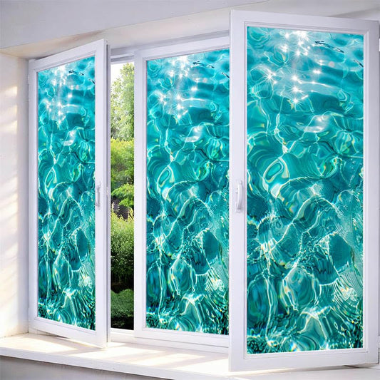 Stained Glass Window Film 17.7x39.3 inch Sparkling Water Decorative Window Privacy Film Stained Decals Static Cling Sun Blocking Decor for Home Office Windows Door Glass Partitions - color: Clear Ocean Water1