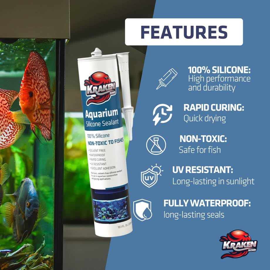 Kraken Bond Black Aquarium Silicone Sealant - (2x10.1 fl. oz.) 100% Waterproof Aquarium Safe Silicone, Non-Toxic Fish Tank Safe Sealant, Fast Curing and Strong Adhesion, 2 Pack - color: Black, size: 2 Pack