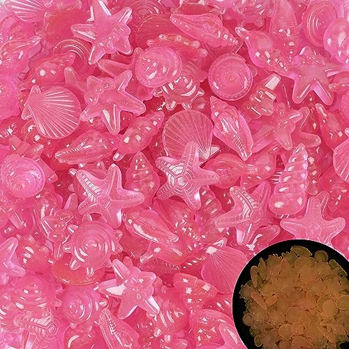 Kaiyuan Dynasty 100pc Pink Fish Tank Rocks Glow Rocks for Fish Tank Glow in The Dark Stones Aquarium Decor Pebbles Luminous Stones for Lawn,Pathway,Pink (0.8-1.2") - color: Pink, size: 100