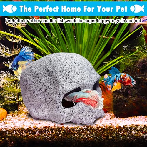 Aquarium Skull Reptile House Decor Ceramic Head Skeleton Decorations Cave Betta Toys Fish Hideout Stones House for Tank Landscape Decorative Hideout Cave Shelter Shrimp Cichlid Hiding Breeding