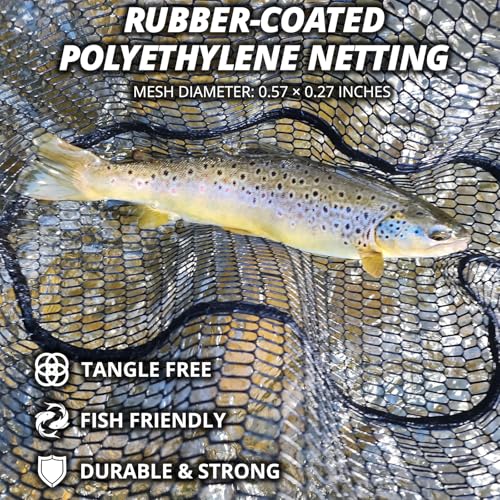 Floating Fishing Net, Collapsible Landing Net, Fish Net with Rubber Coated Polyethylene Netting for Bass, Trout, Fly Fishing, Kayak & Boat Fishing